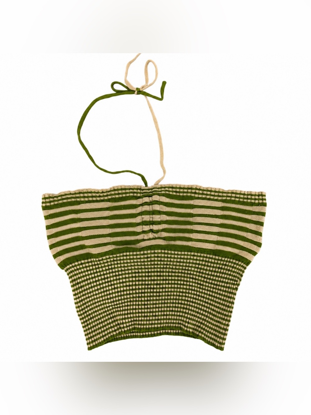SHEIN Olive and Cream Striped Halter Knit Tube Top